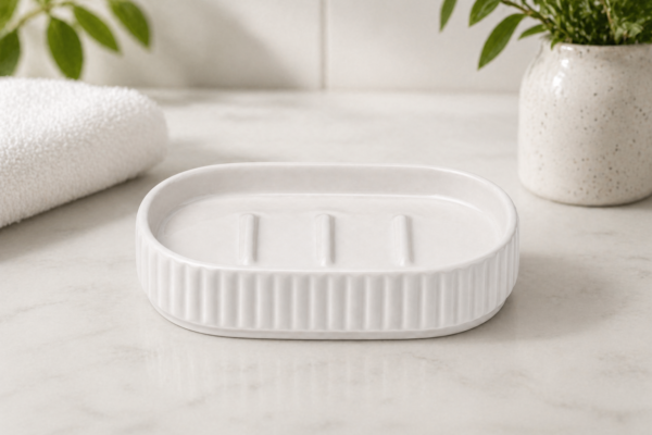 Ceramic Soap Dish Tray Non-Slip Bathroom Accessory Durable Modern Design | wholeds