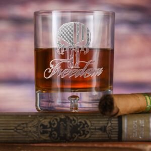 Jersey-llc Freedom Skull Stars & Stripes Crystal DOF Rocks Glass