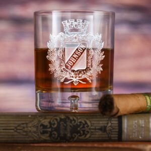 Jersey-llc Engraved Family Crest Crystal Bourbon Glass Set – Set of 4