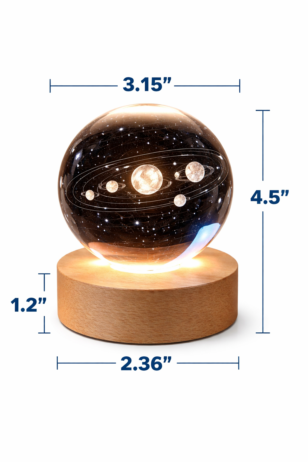 3D Crystal Ball Solar System Globe – LED Astronomy Planet Decoration - Image 2